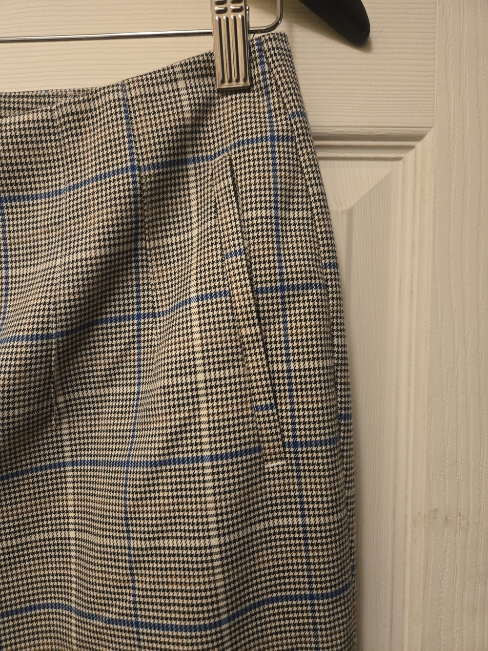 Plaid Trousers in Neutral with Blue Windowpane
